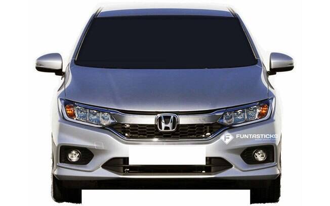 Imagem mais limpa do Honda City reestilizado, mostrando a nova grade frontal e os faróis com luzes diurnas de LED. Imagem mais limpa do Honda City reestilizado, mostrando a nova grade frontal e os faróis com luzes diurnas de LED.