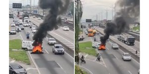 Homem surta e incendeia pneus na via Dutra; assista