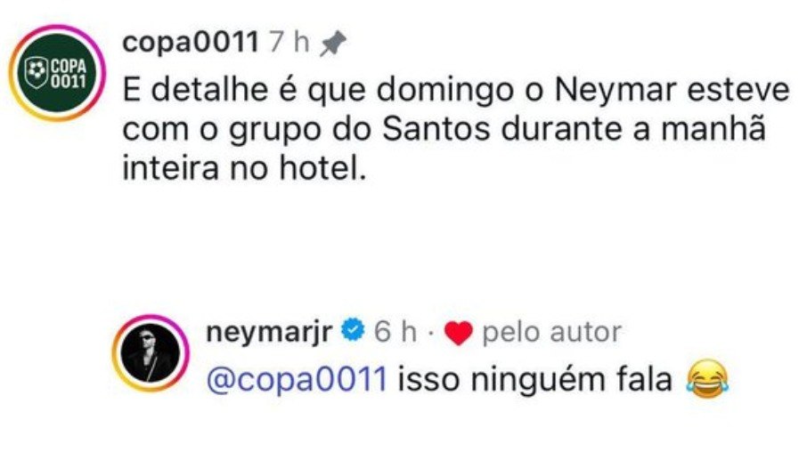 Comentário de Neymar em publicação no Instagram Comentário de Neymar em publicação no Instagram
