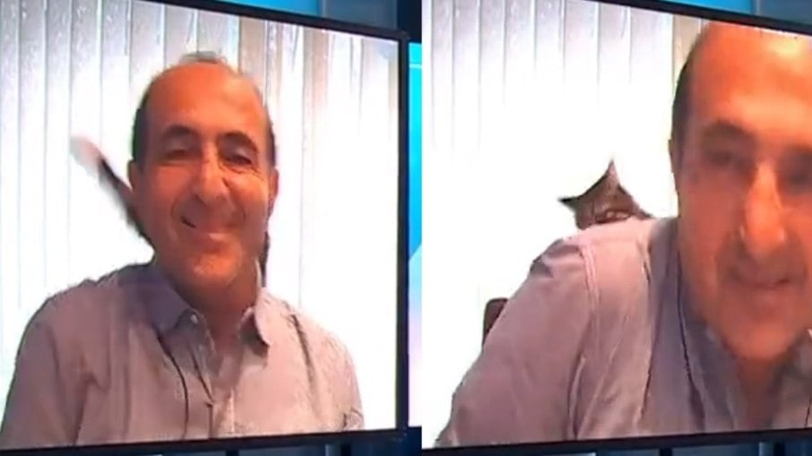 O comentarista esportivo Huseyin Ozkok participava no canal A Spor, por vídeo chamada, quando foi 'atacada' pelo felino de estimação.