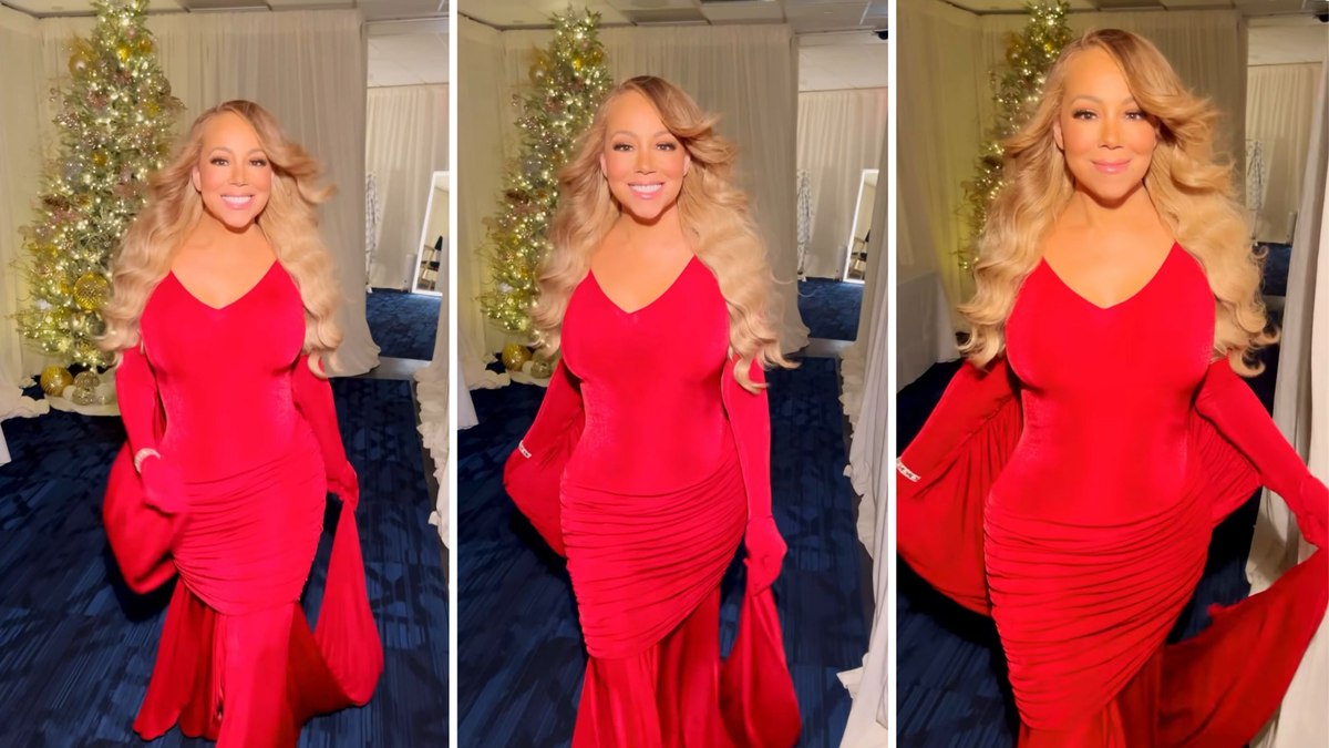 Mariah Carey dá início à temporada de Natal com look vermelho e árvore dourada