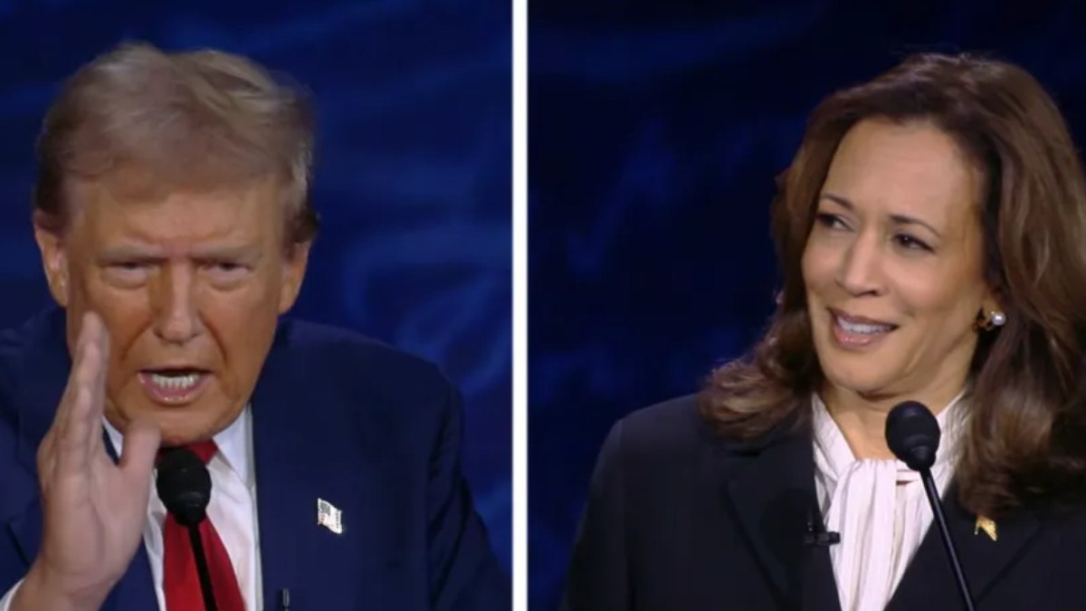 Donald Trump e Kamala Harris em debate presidencial nos EUA