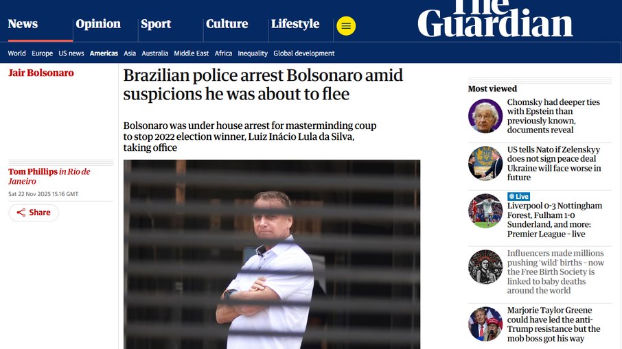 O britânico The Guardian destacou as suspeitas de que Bolsonaro estaria planejando fugir do país. 