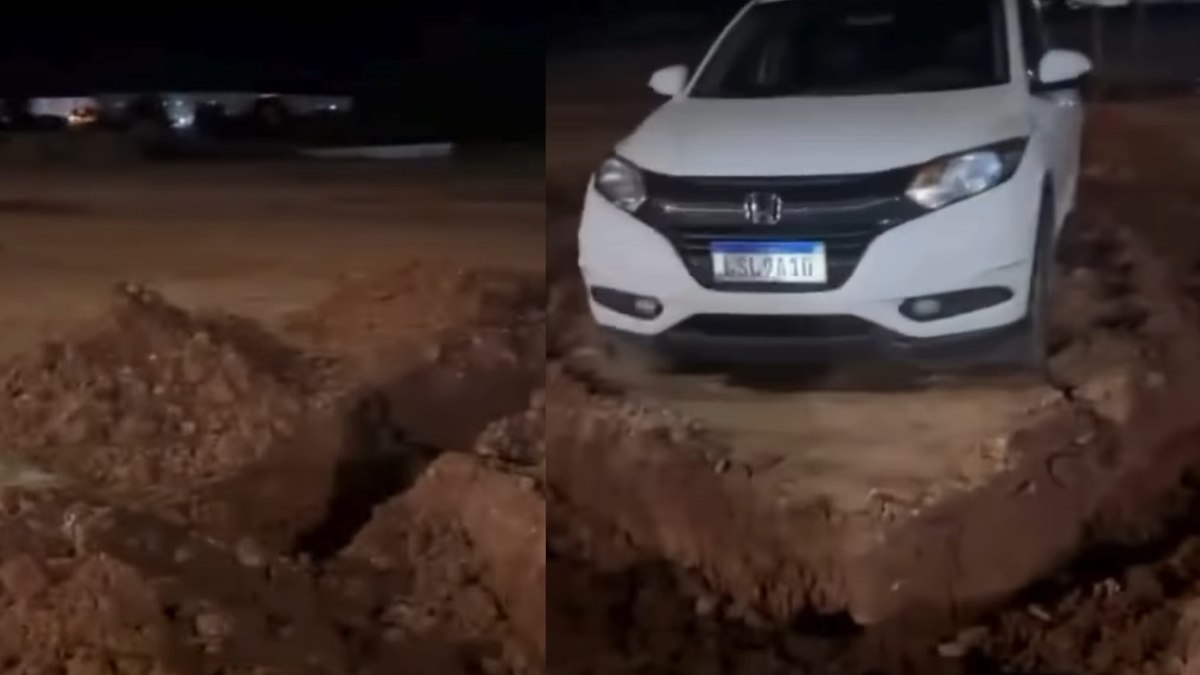 Vala foi cavada ao redor do carro com retroescavadeira Vala foi cavada ao redor do carro com retroescavadeira