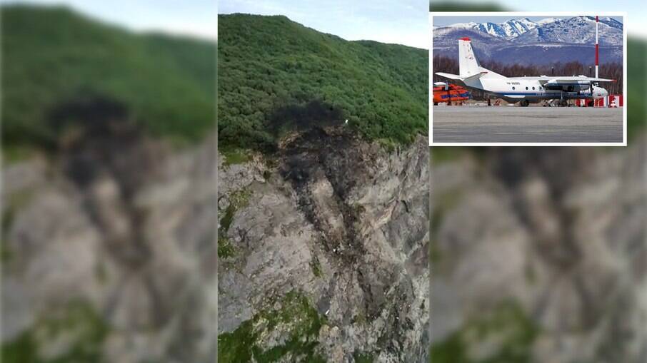 Local onde o avião An-26 se chocou e caiu perto do aeroporto de Palana, no norte da península de Kamchatka, na Rússia