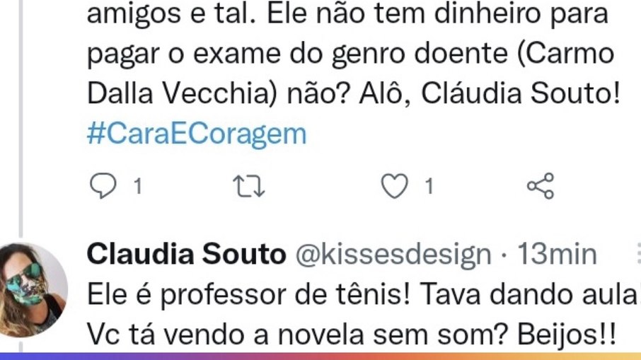 Print da resposta que a autora da Globo deu a um usuário do Twitter  