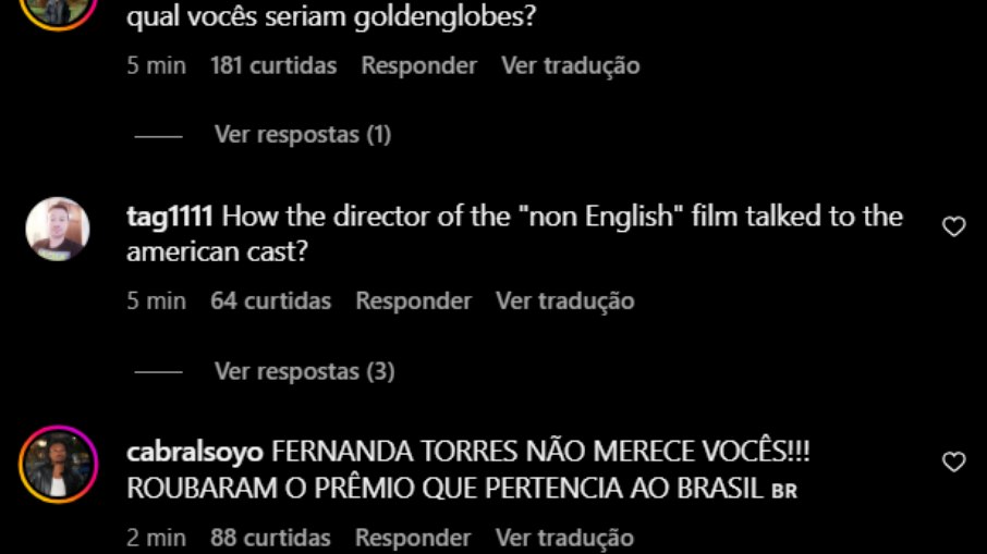 Após derrota, brasileiros invadem perfil do Globo de Ouro