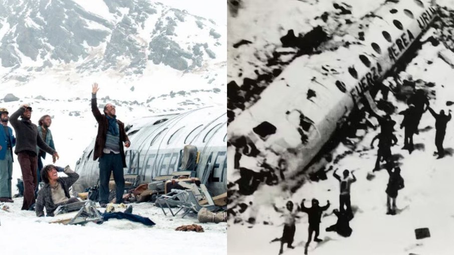 Filme 'A Sociedade da Neve' e foto real da tragédia nos Andes