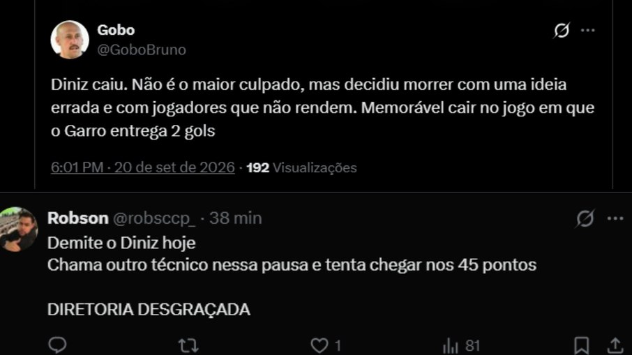 Torcida do Corinthians pede demissão de Diniz após nova derrota