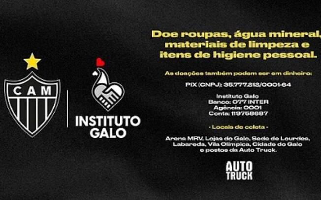 Atlético-MG cria postos de coleta para ajudar vítimas das chuvas em Minas Gerais