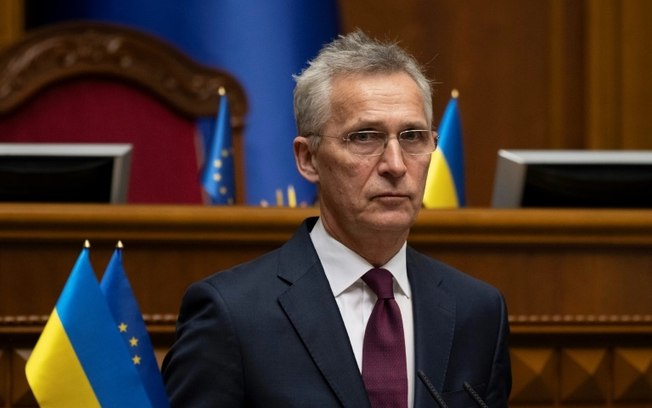 O secretário-geral da OTAN, Jens Stoltenberg, em 29 de abril de 2024, no Parlamento ucraniano em Kiev
