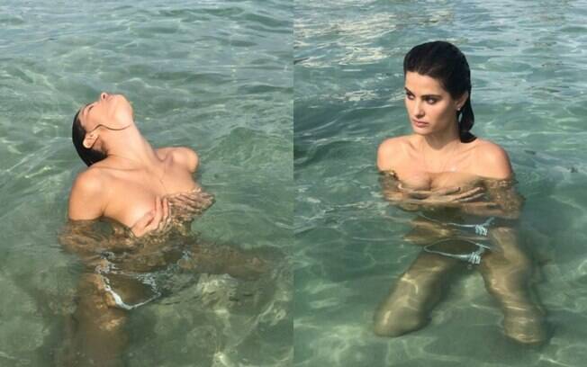 Isabeli Fontana sensualiza ao fazer topless em nova foto compartilhada em sua conta oficial do Instagram 