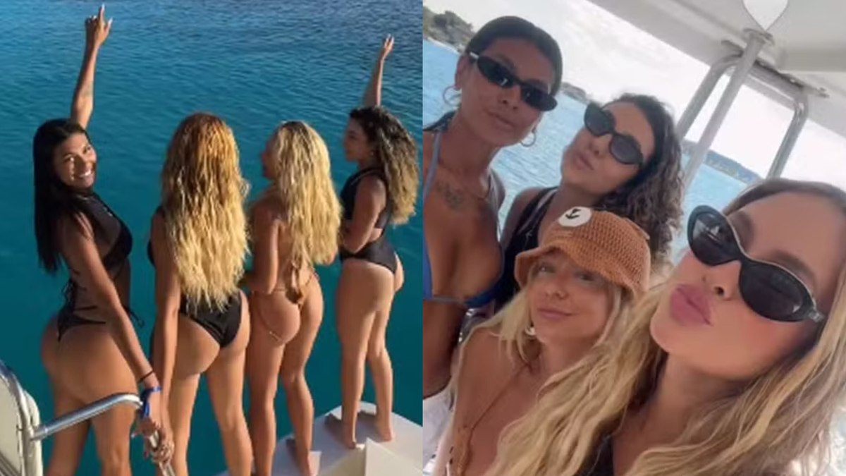 Pocah, Sarah Andrade e Gabi Lopes durante passeio de lancha