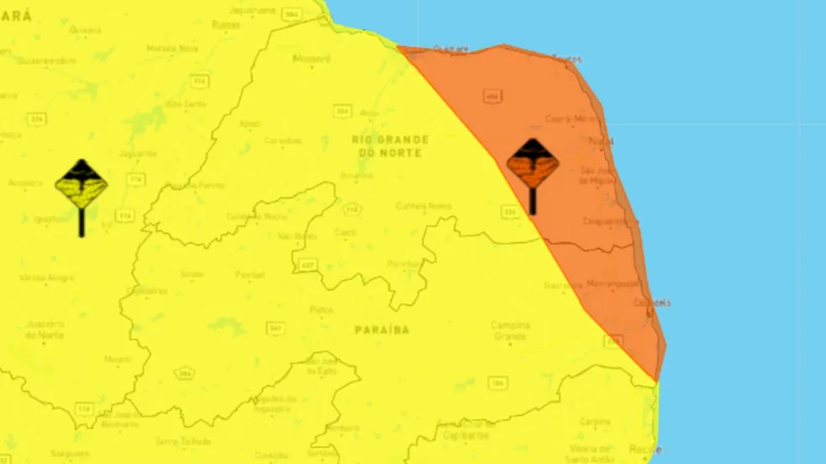 Alertas de chuva abrangem todo o território do Rio Grande do Norte