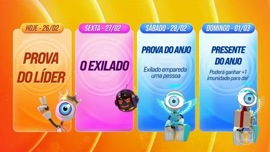 Calendário desta semana no BBB 26