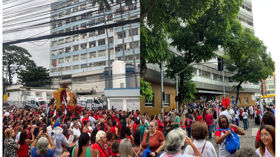 Procissão de São Sebastião faz pausa em frente ao Hospital da Polícia Militar e ao INCA para orações pelos enfermos. Procissão de São Sebastião faz pausa em frente ao Hospital da Polícia Militar e ao INCA para orações pelos enfermos.