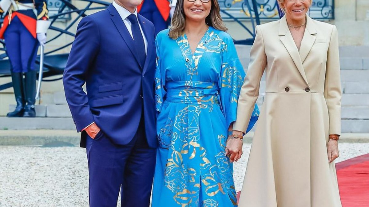 Janja da Silva com Emmanuel e Brigitte Macron, em Paris