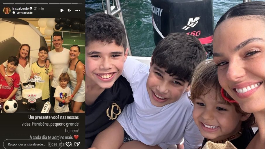 Isis Valverde com filho,Rael, e José e João, filhos do noivo, Marcus Buaiz, com Wanessa Camargo