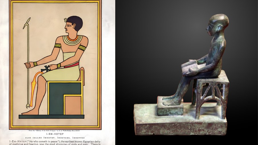 Imhotep tratava doenças, projetava pirâmides e acabou virando deus da medicina no Egito Antigo Imhotep tratava doenças, projetava pirâmides e acabou virando deus da medicina no Egito Antigo