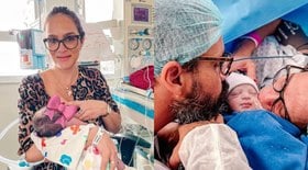 Esposa de Juliano Cazarré amamenta filha pela 1ª vez 