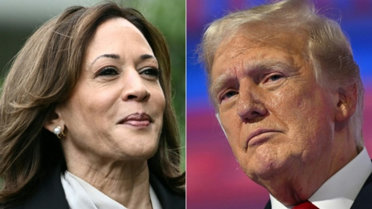 Fotomontagem de Kamala Harris e Donald Trump criada em 22 de julho de 2024