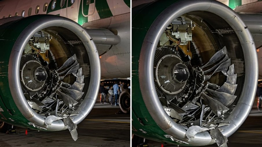 Um dos motores do avião após o acidente