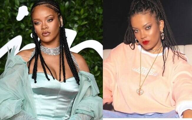 A esquerda, a verdadeira Rihanna, e a direita, a influenciadora digital, Priscila Beatrice