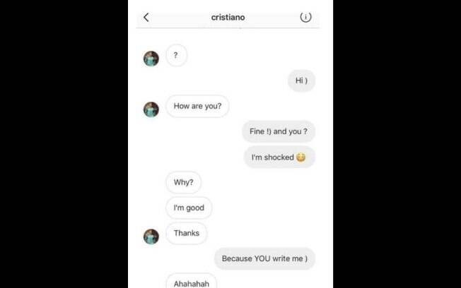 Mensagens no Instagram entre a modelo russa e Cristiano Ronaldo