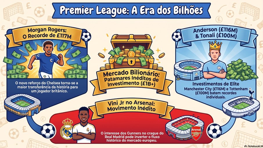 A Premier League já movimentou mais de sete bilhões de reais nesta janela de transferências A Premier League já movimentou mais de sete bilhões de reais nesta janela de transferências