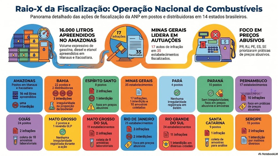 Dados da última fiscalização da ANP em postos de combustíveis