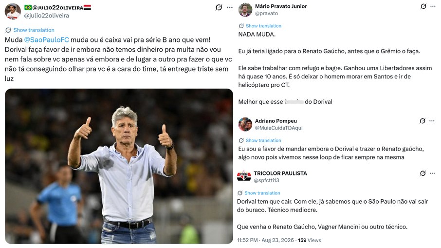 Torcida são-paulina lota as redes sociais com comentários pedindo uma mudança no comando técnico da equipe
