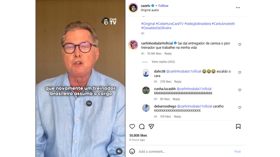 Carlinhos Bala afirma que Oswaldo de Oliveira foi o pior treinador que já teve