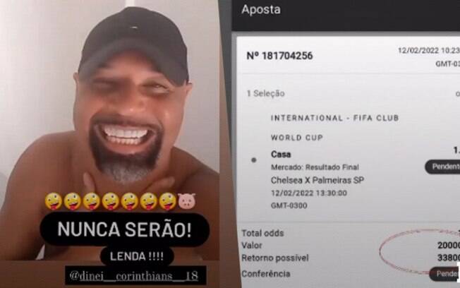 VÍDEO: Dinei aposta R$ 20 mil contra o Palmeiras e fica 'rindo à toa' após a vitória do Chelsea no Mundial
