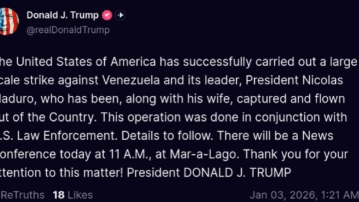 Donald Trump afirma que Nicolás Maduro foi capturado após ataque