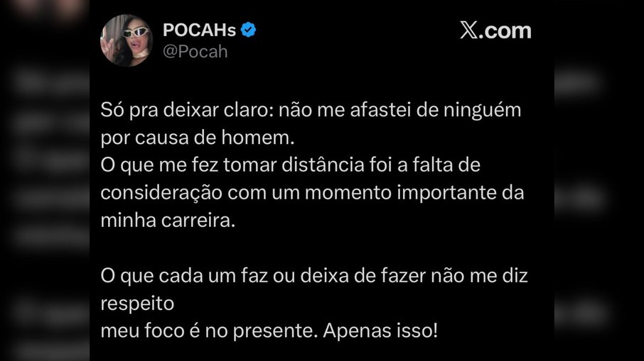 Pocah nega ciúmes e explica distanciamento de Rebecca
