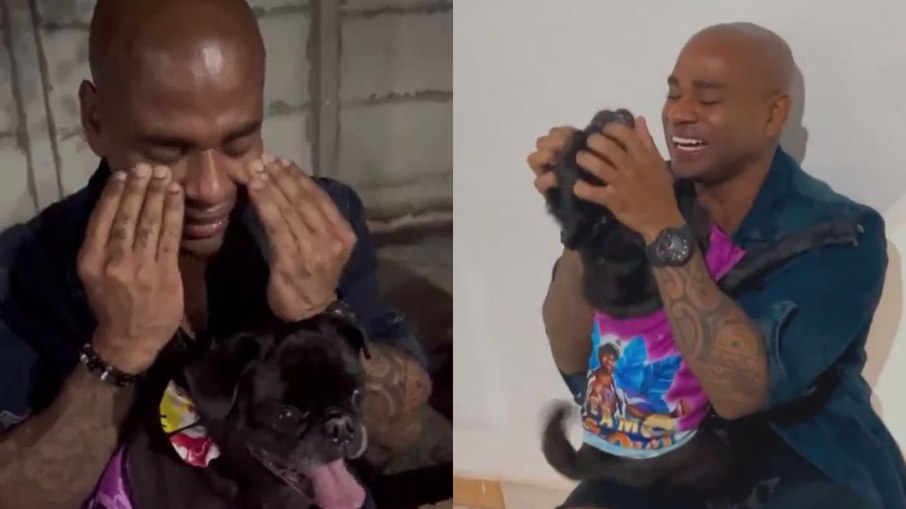 Cezar Black se reencontrou com o cachorro, Rocco, após eliminação do 'BBB 23'