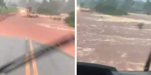VÍDEO: enxurrada faz piscina parar no meio da BR-267