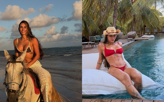 De biquíni, Tainá Militão anda de cavalo e renova bronzeado; veja