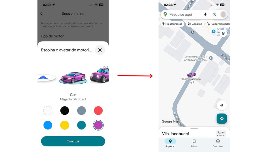 Os ícones salvos na conta do Google serão utilizados na marcação do mapa