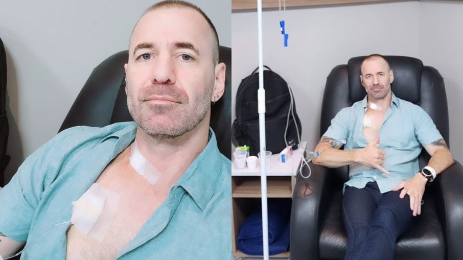 Tiago Pitthan ao concluir o primeiro ciclo de quimioterapia, durante o tratamento contra o câncer