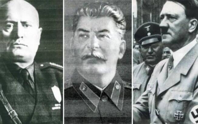 Benito Mussolini (fascista),  Josef Stalin (comunista) e Adolf Hitler (nazista) foram  líderes de matanças