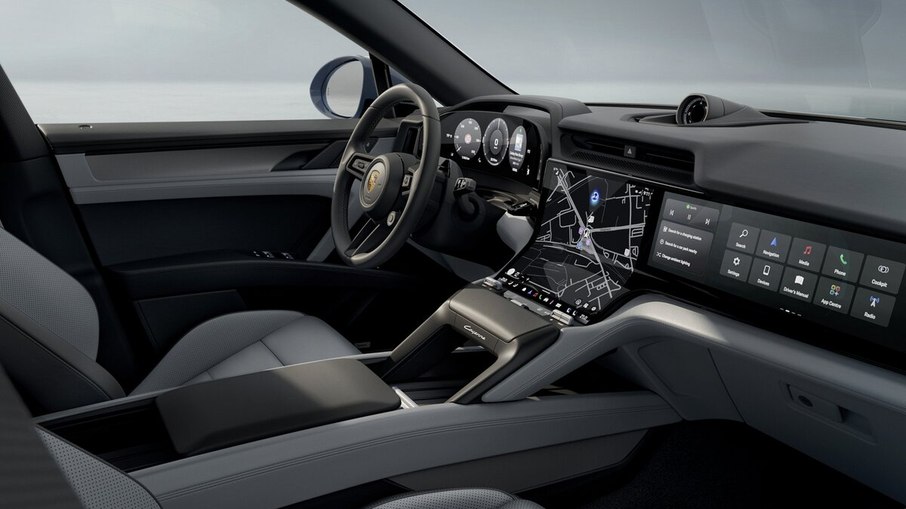 Cockpit do Cayenne S Electric traz painel digital e central multimídia integrada ao sistema Porsche