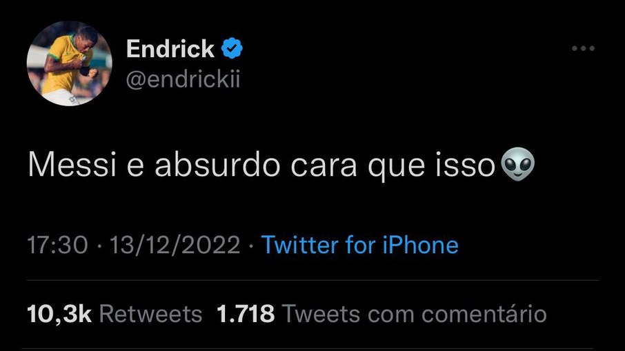 Endrick, em postagem no Twitter