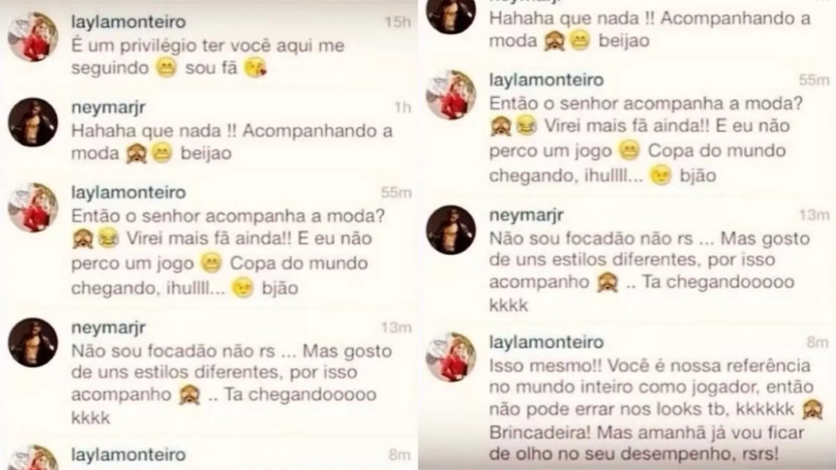 Conversas de Layla e Neymar Jr. resgatadas nas redes sociais