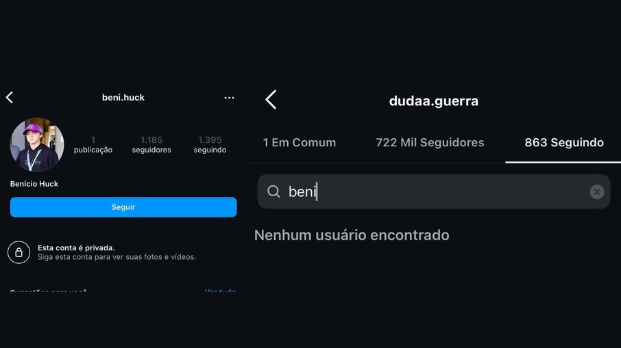 Duda Guerra deixa de seguir Benício Huck Duda Guerra deixa de seguir Benício Huck