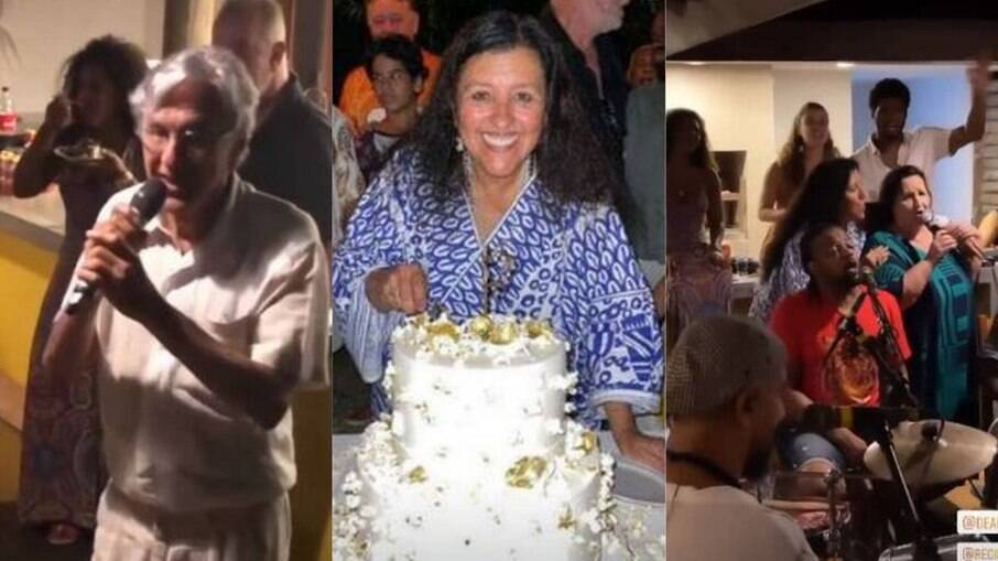 Regina Casé comemora aniversário com Caetano Veloso e mãe de Paulo Gustavo
