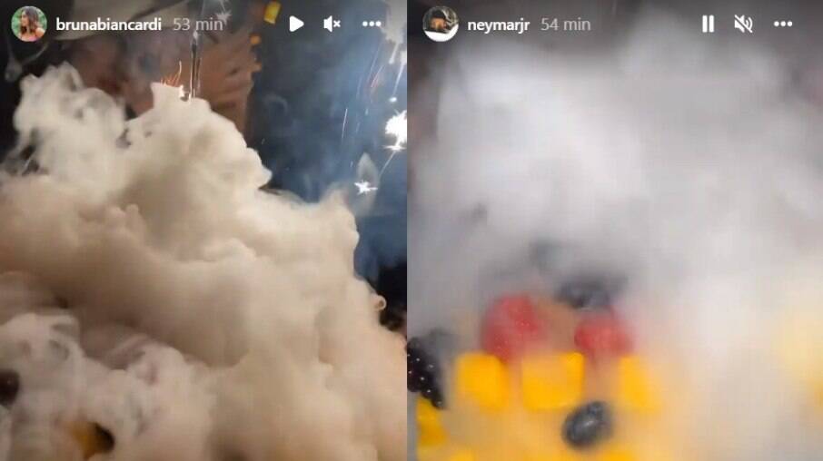 Neymar e Bruna compartilharam imagens da mesma sobremesa