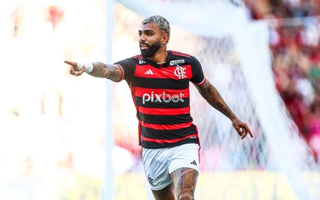 Gabigol comemorando um gol pelo Flamengo