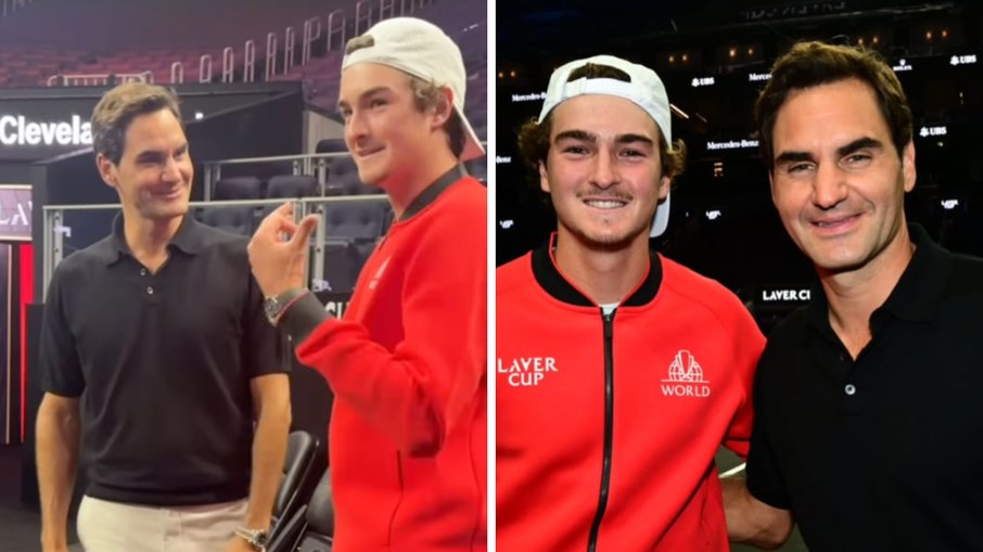 Encontro com ídolo: João Fonseca conhece Roger Federer