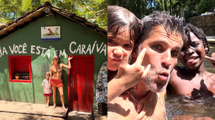 Giovanna Ewbank e Bruno Gagliasso iniciam celebrações de fim de ano em Caraíva com os filhos